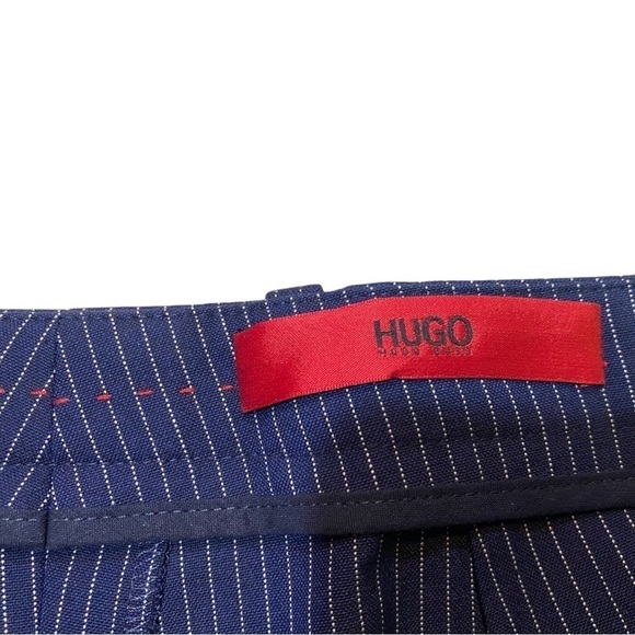 Hugo Boss Cropped Pinstripe Navy Trousers Slim Cut Size 2 - Picture 5 of 8